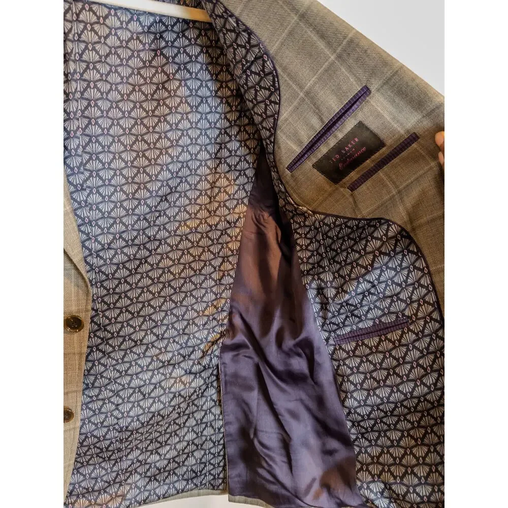 Ted Baker London Endurance Gray Windowpane Plaid Jay Wool Blazer 38S